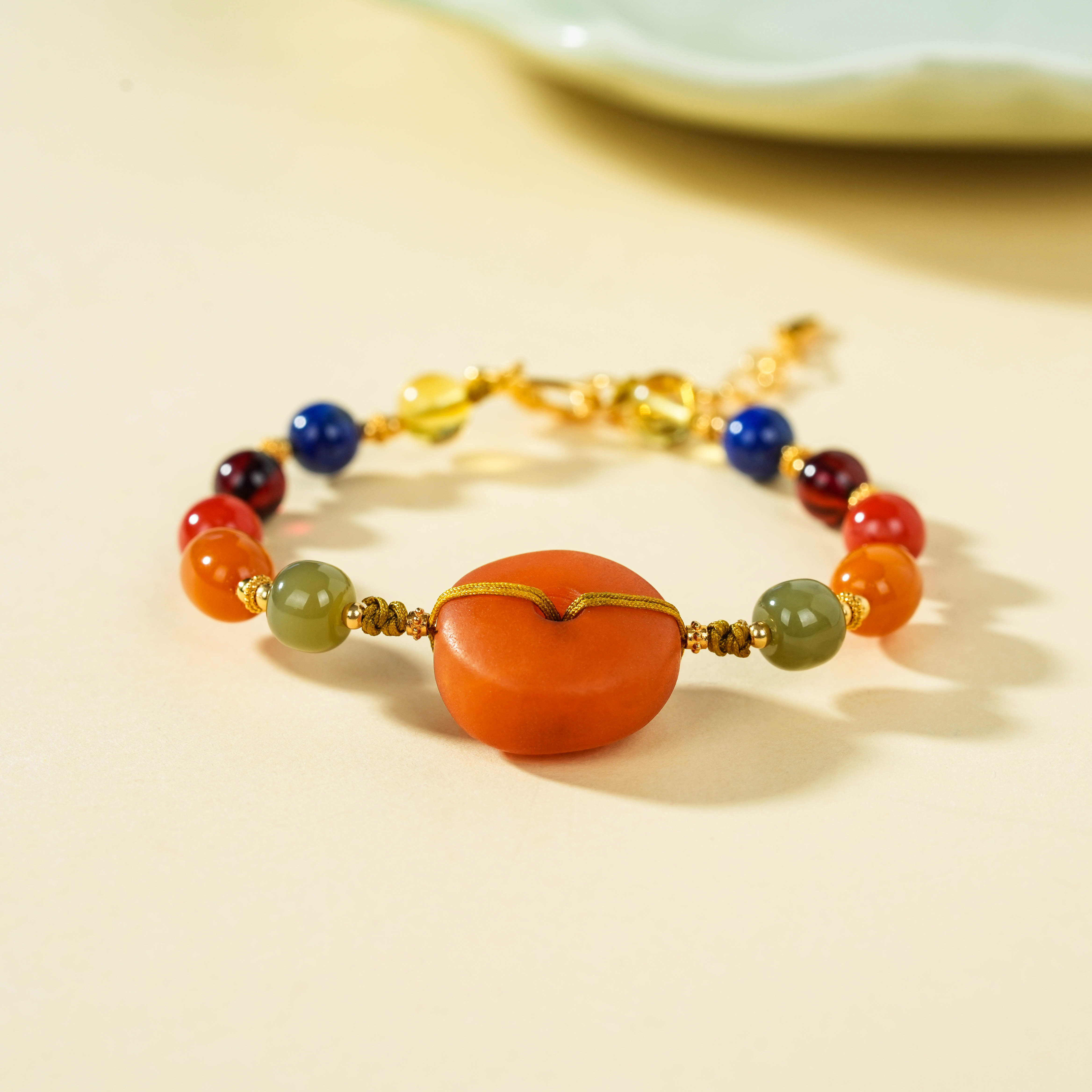 云上叙俄罗斯天然蜜蜡平安扣DIY手链老蜡随型DIY国风手绳V78410-E