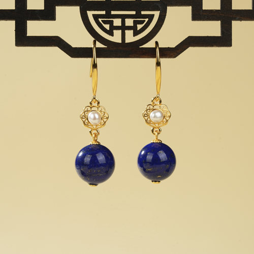 云上叙S925银青金石耳钩-多样性发一件-9.5mm-V10173-E（商城）