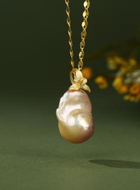 云上叙S925银镶天然淡水珍珠巴洛克紫色随型项链V81608-E（商城）