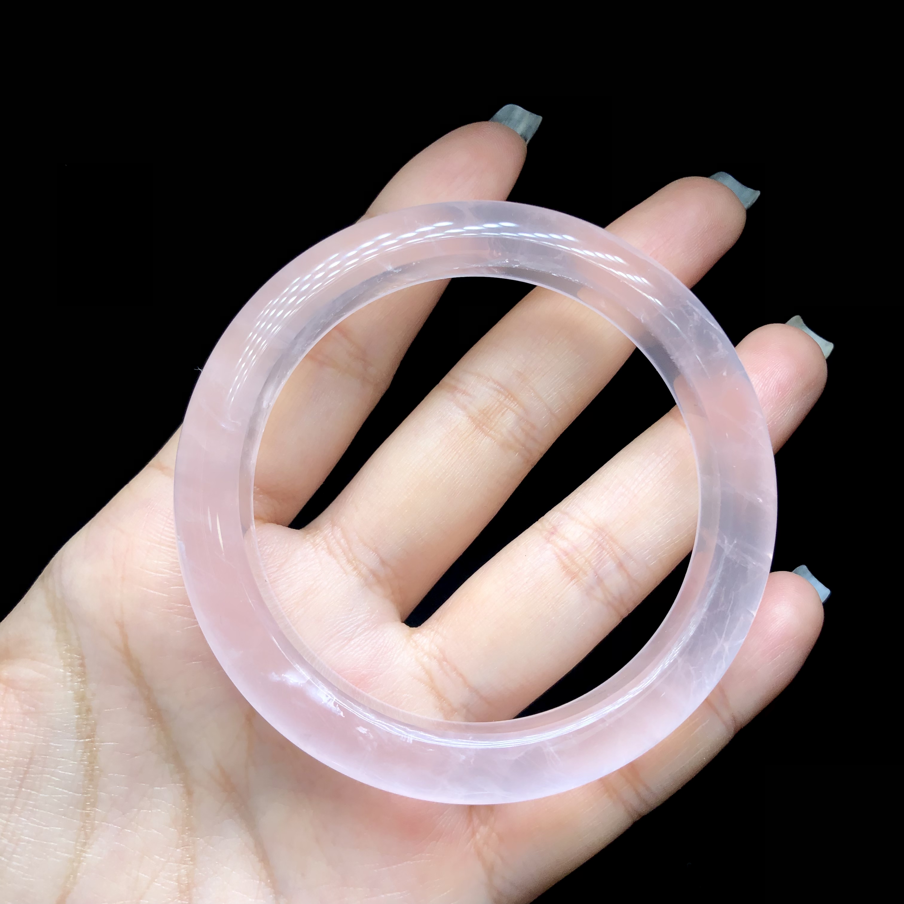 天然粉水晶正圈手镯女款平安镯