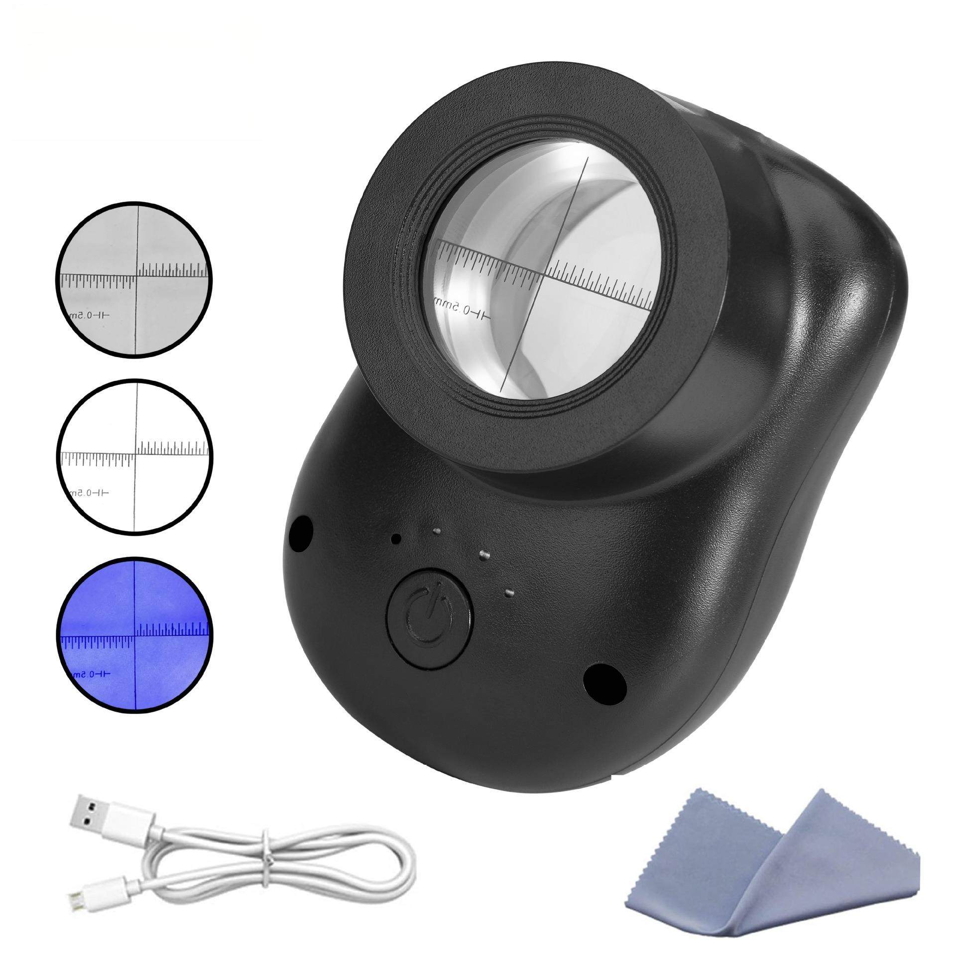 高清高倍鉴定专用放大镜40倍带白光紫光灯刻度板文玩古玩鉴赏