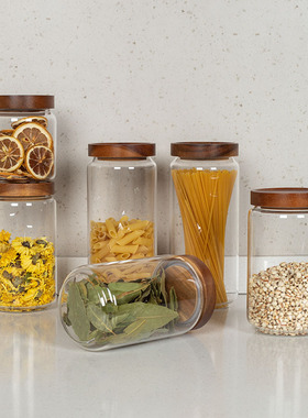样板间厨房摆件储物罐玻璃密封瓶收纳罐橱柜摆放装饰品样板房软装