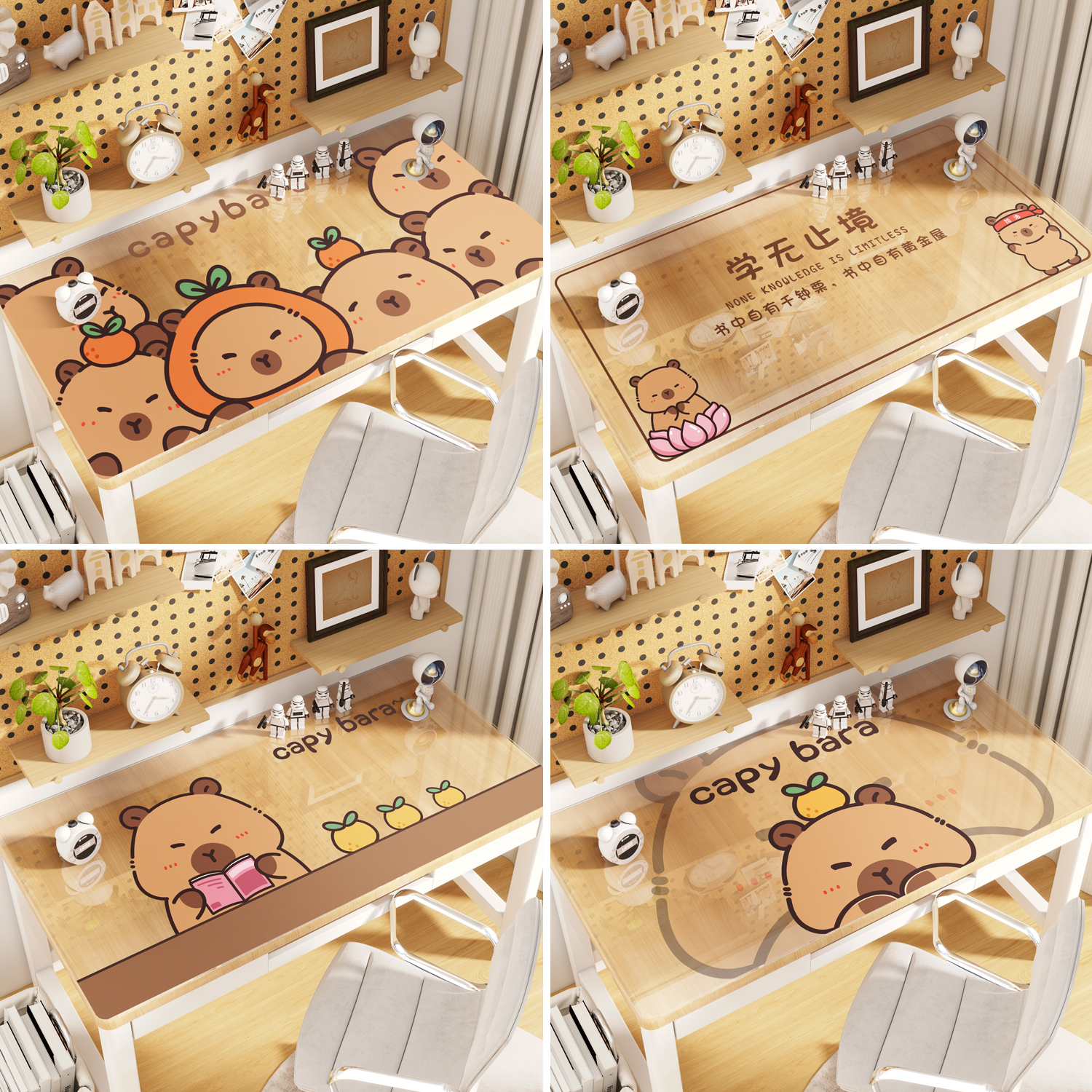 学生书桌垫透明软玻璃卡皮巴拉餐桌布防水防油耐高温桌面保护垫子