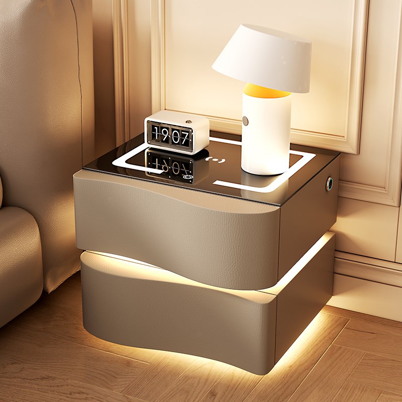 智能床头柜创意家用简约现代多功能卧室无线充电轻奢高级感带灯光