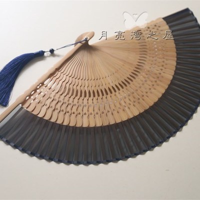 月亮扇 夏季6寸女扇真丝布折扇旗袍走秀扇方便携带小扇子白色
