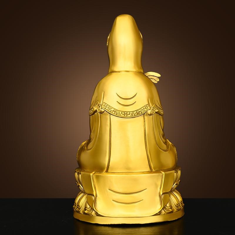纯黄铜观音菩萨摆件家用佛堂供奉柳枝观音坐莲花净瓶观世音菩萨像