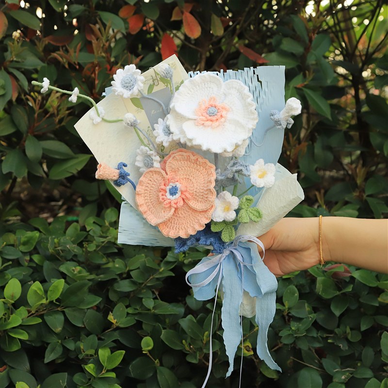 成品毛线玫瑰向日葵针织花束母亲节创意女友妈妈生日礼物闺蜜