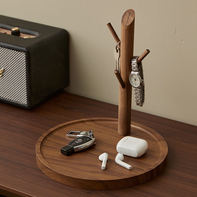 门口钥匙收纳盒创意摆件桌面玄关鞋柜置物架实木进门挂口罩钥匙架