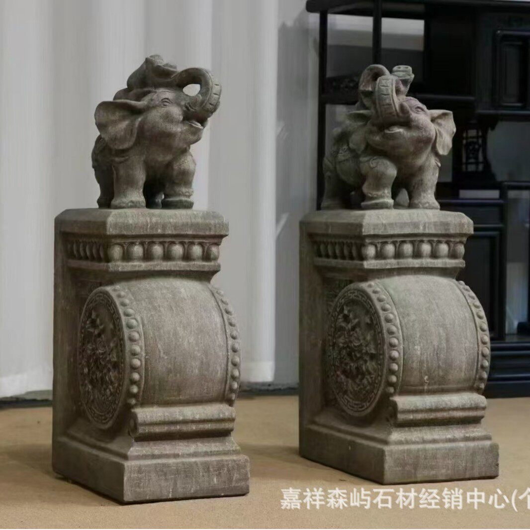 厂家石雕门墩抱鼓石青石小象别墅庭院酒店门口摆件仿古石雕小象