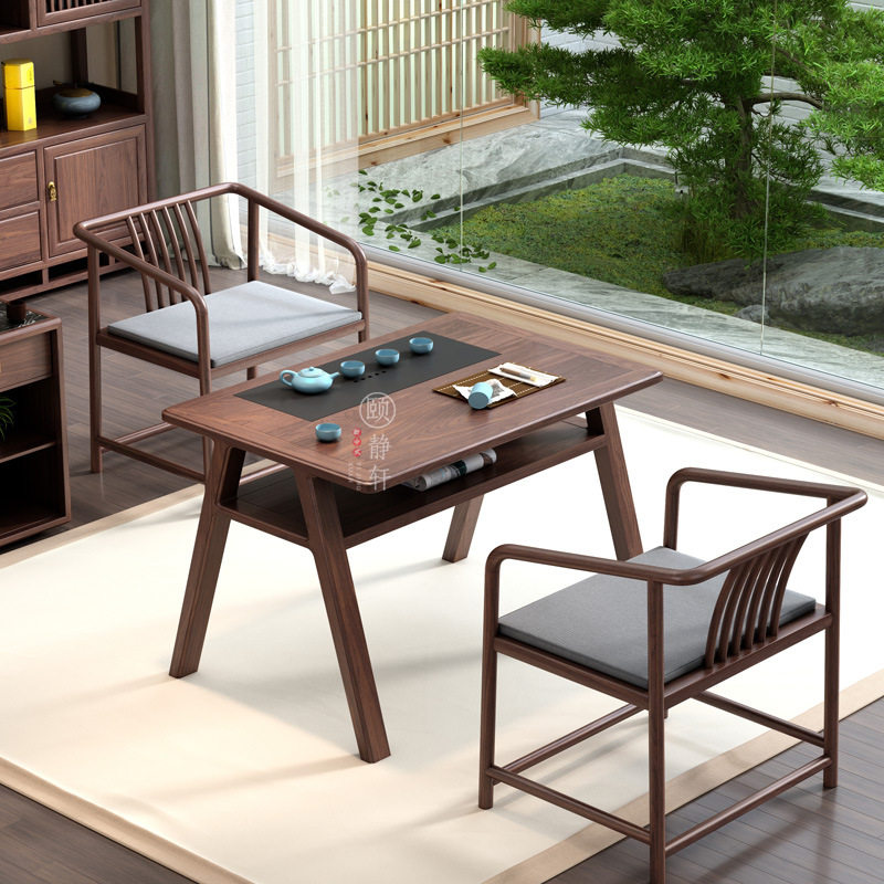 阳台茶桌椅组合新中式实木办公茶台功夫套装一体家用小户型泡茶几