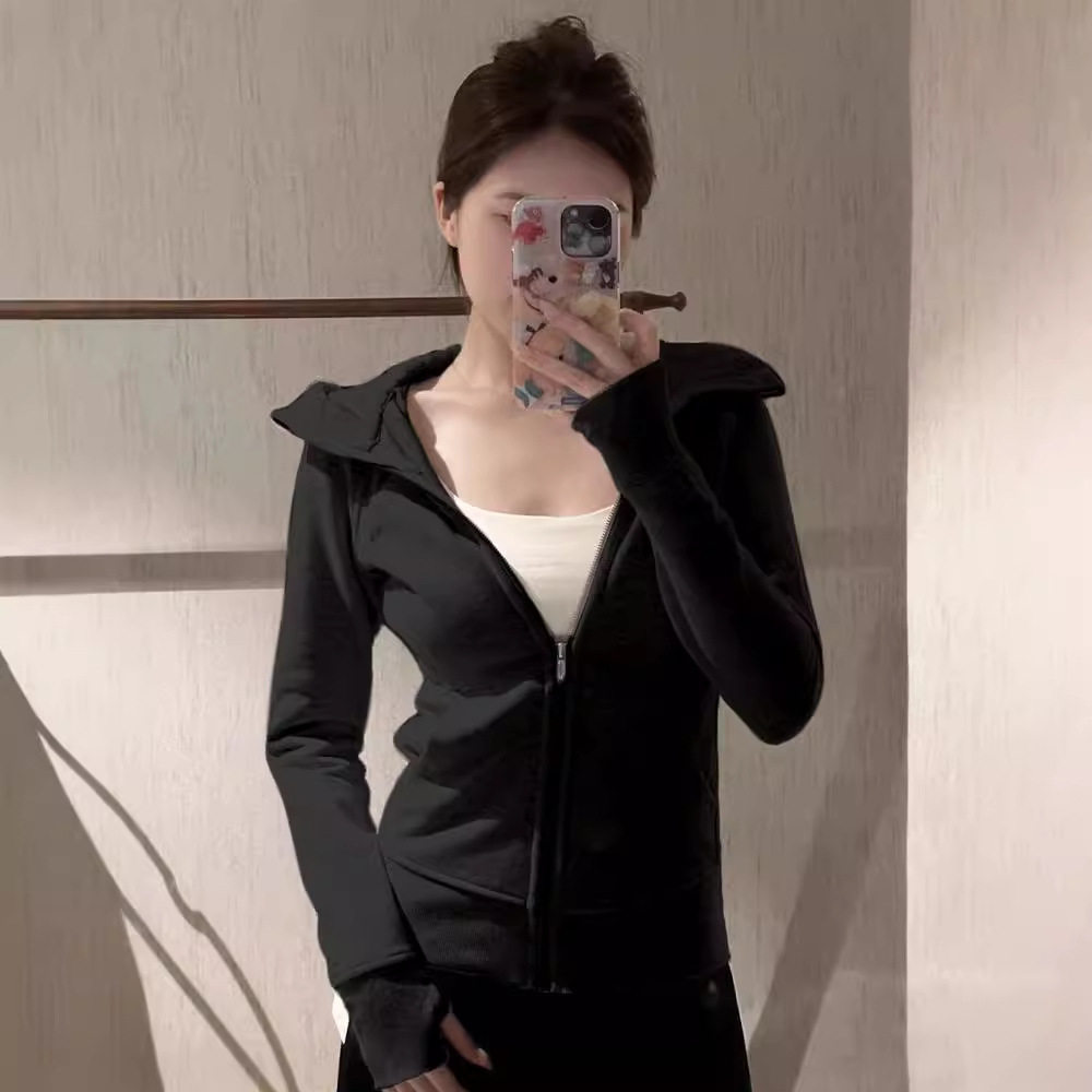 抖音质量曼巴棉修身卫衣外套女2025秋冬短款紧身显瘦运动瑜伽上衣