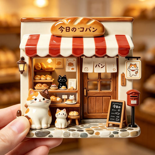 原创猫咪面包店浮雕磁吸冰箱贴