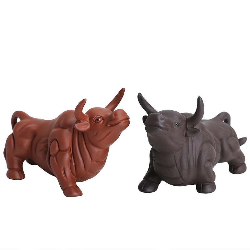 紫砂茶宠摆件茶具配件茶玩摆设奋斗牛招财牛气冲天可养功夫茶道