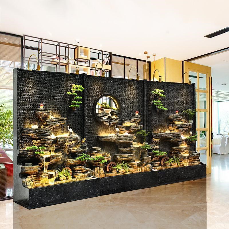 水幕墙假山流水喷泉摆件屏风田园招财大型背景墙酒店客厅玄关隔断