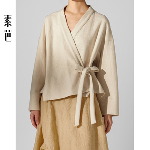 斜襟系带上衣女冬季 百搭打底衫 新款 设计时尚 SS0852 围裹式 素芭中式