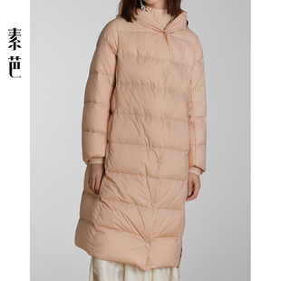 百搭保暖休闲外套SJ0806 高级感时尚 素芭轻暖长款 连帽羽绒服女冬季
