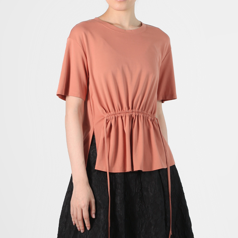 设计感抽绳收腰显瘦短袖T恤