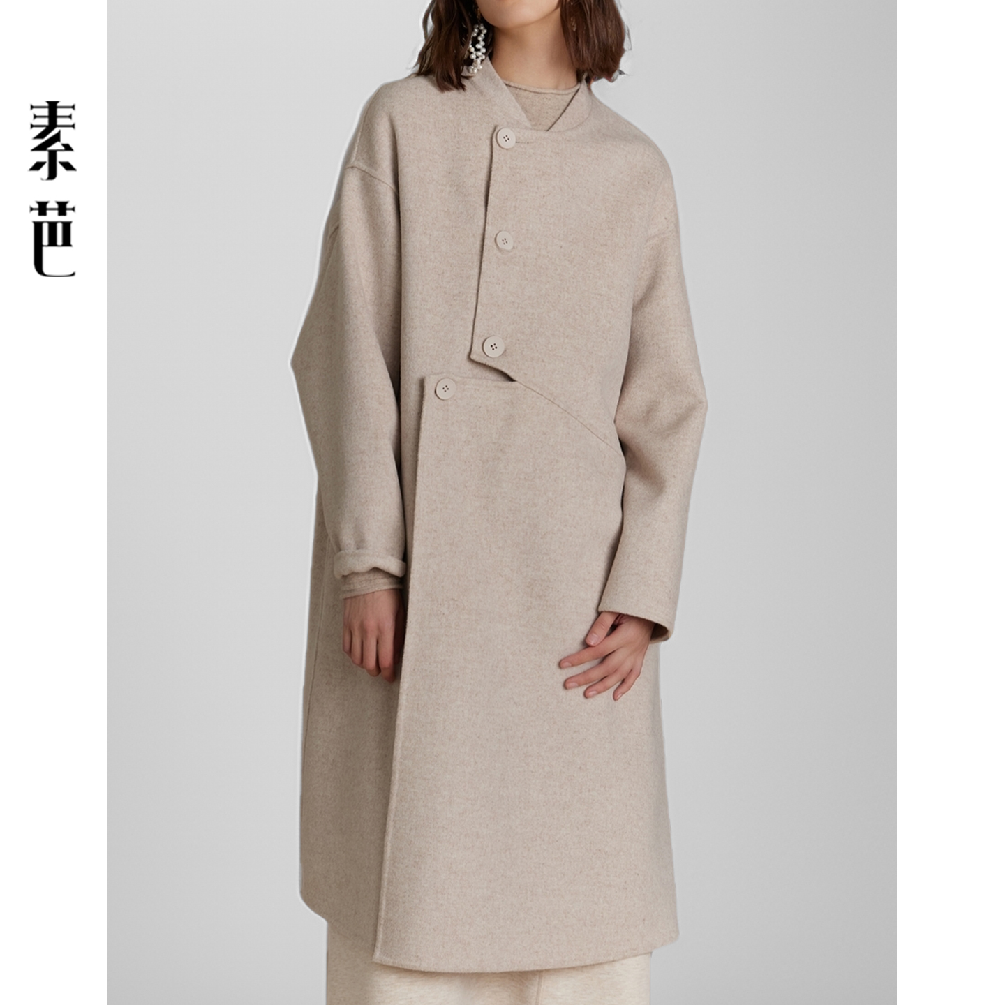 艺术感异形门襟双面呢大衣