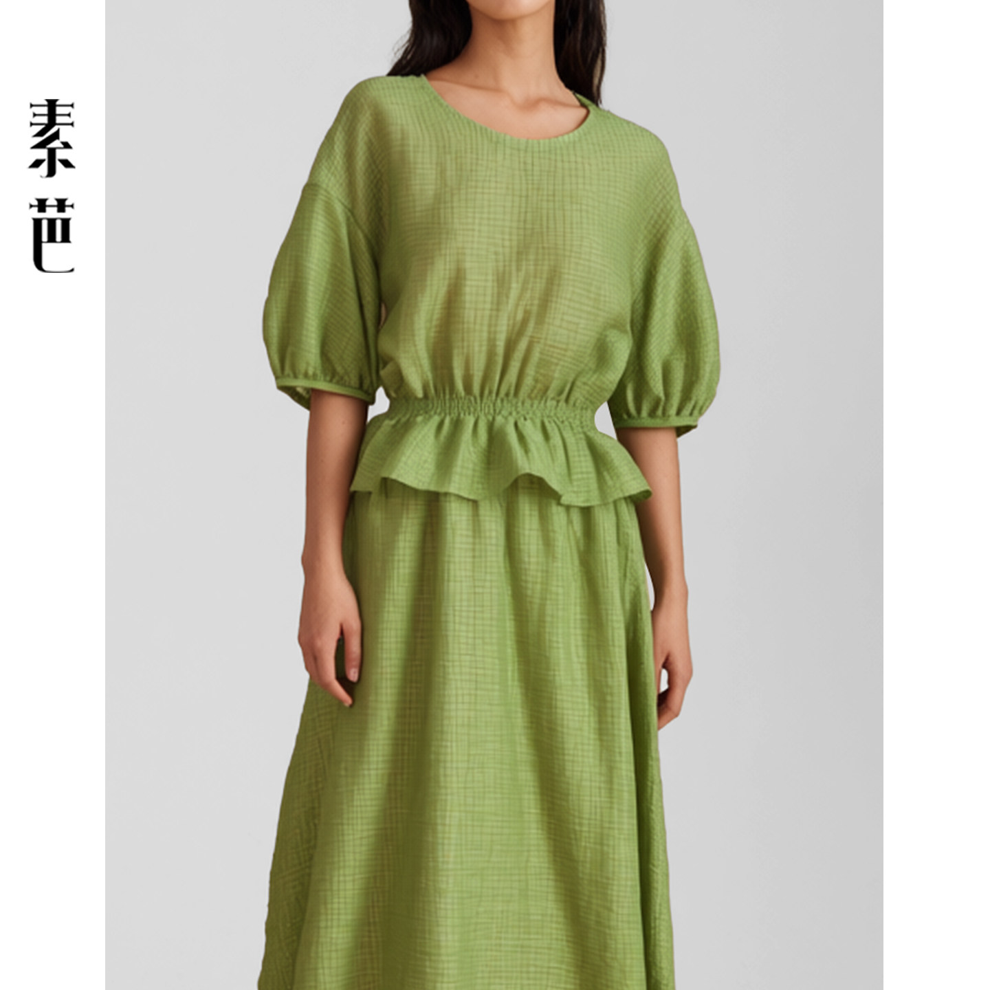素芭雅致缩褶收腰上衣女士夏季复古时尚立体褶皱泡泡袖衬衫SS1012