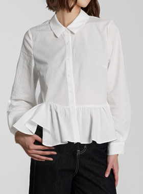 素芭法式荷叶摆肌理感衬衫女士秋季时尚休闲百搭泡泡格上衣SS0733
