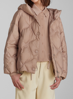 素芭菱形格绗线连帽羽绒服女冬季立体饱满时尚简约保暖外套SS0862