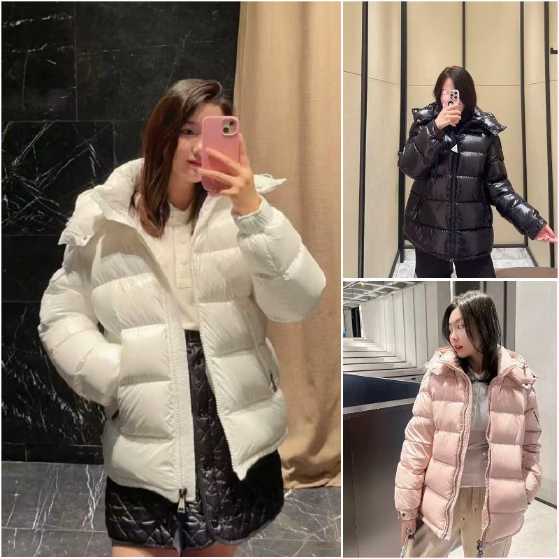 2025新款蒙口乐羽绒服女maire短款加厚白色大码粉色面包服