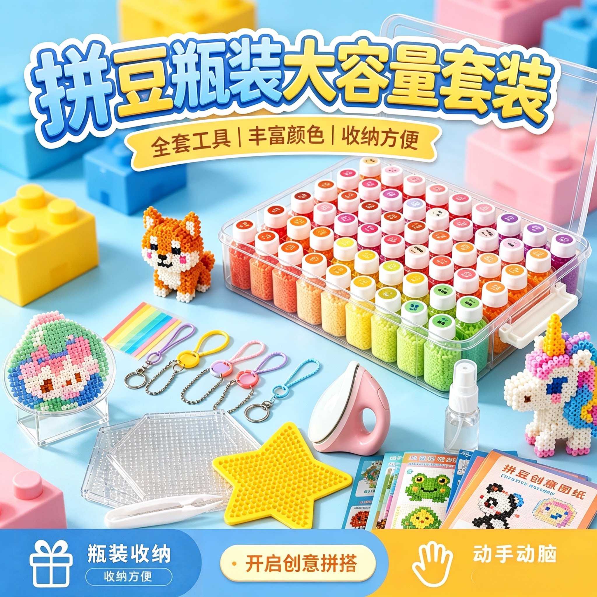 拼豆专用瓶装收纳盒全套工具带熨斗套装2.6mm拼豆手工DIY材料包女图片