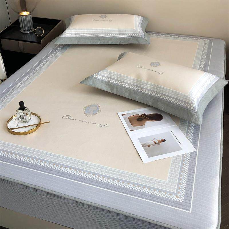 轻奢风数码印花冰丝凉席三件套床笠式可折叠机洗欧式简约空调软席,床上用品,冰丝席,淘宝优惠券,粉丝福利购,淘宝优惠卷