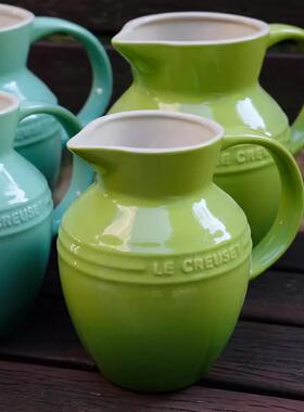 出口法式陶瓷釉下彩渐变色两色复古牛奶罐造型花瓶冷水壶多功能