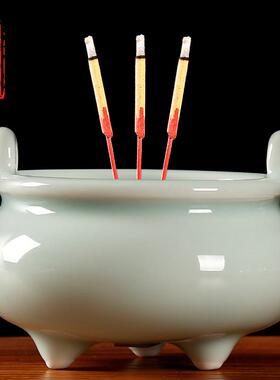 三足双耳插香小香炉迷你家用鼎陶瓷室内供奉可插熏香沉香上香供香