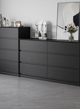 现代简约黑色实木六八斗柜梳妆台卧室储物收纳床尾抽屉柜组合柜