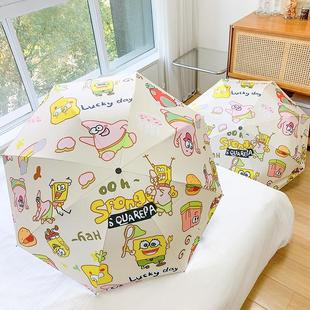 海绵宝宝派大星太阳伞女晴雨两用全自动雨伞黑胶防晒三折遮阳伞