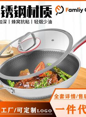 永康316不锈钢炒锅双面蜂窝煎锅多功能蒸锅不粘锅瑞邦家用炒菜锅