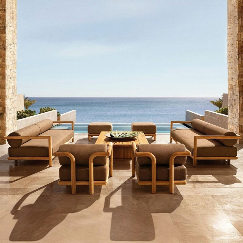 户外柚木沙发别墅酒店做旧庭院花园铝合金茶几室外露天家具