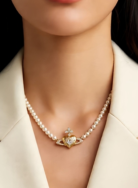 轻奢珍珠爱心吊坠锁骨链女款