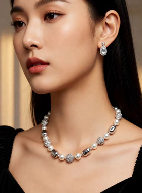 轻奢珍珠锆石锁骨链女简约百搭