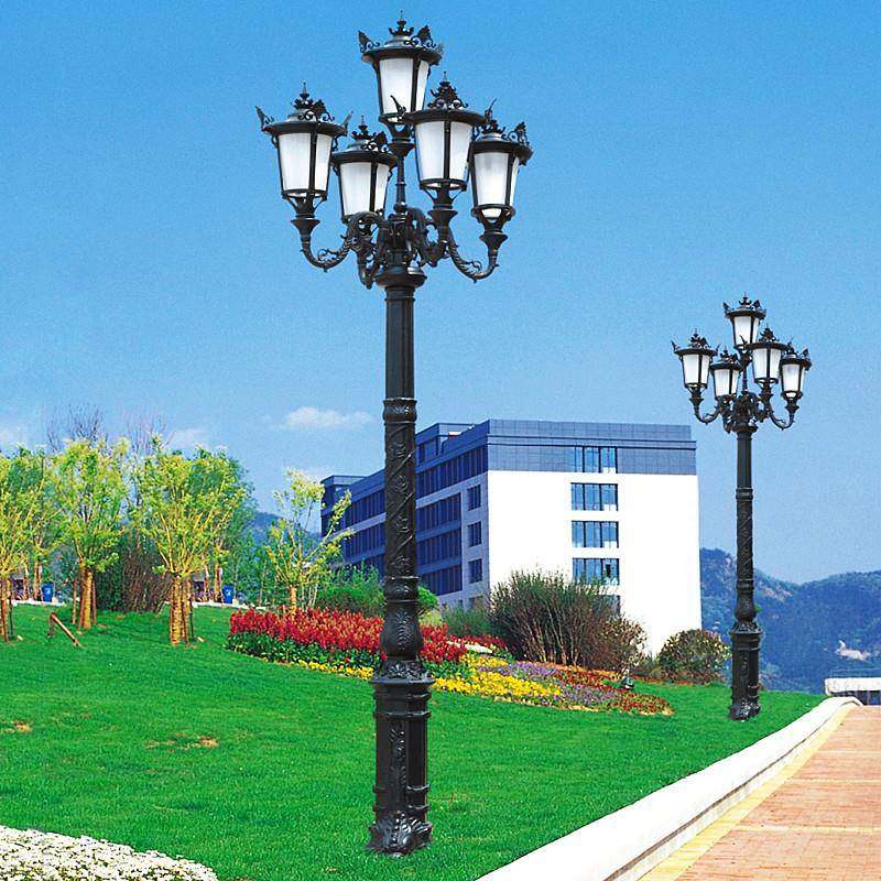 欧式美式沙铸铝庭院灯5米4头6米5头铝材接拼杆复古LED路灯跨境