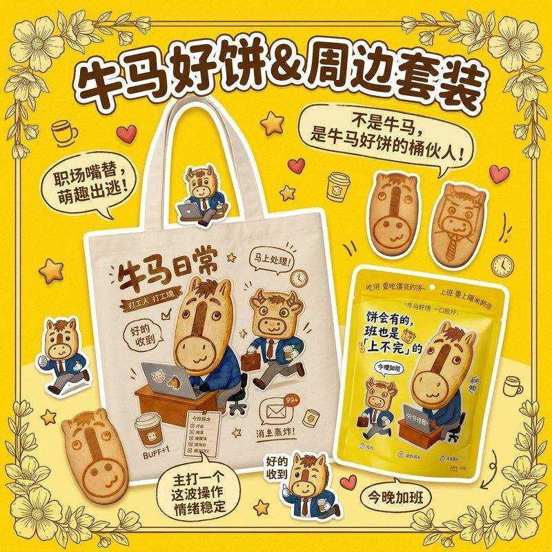 牛马大礼包牛马饼干趣味造型居家解馋便携袋装鸡蛋和面休闲
