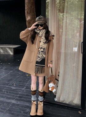 【热巴同款】2024秋冬新款中长款羊毛大衣显瘦韩版双面毛呢外套女