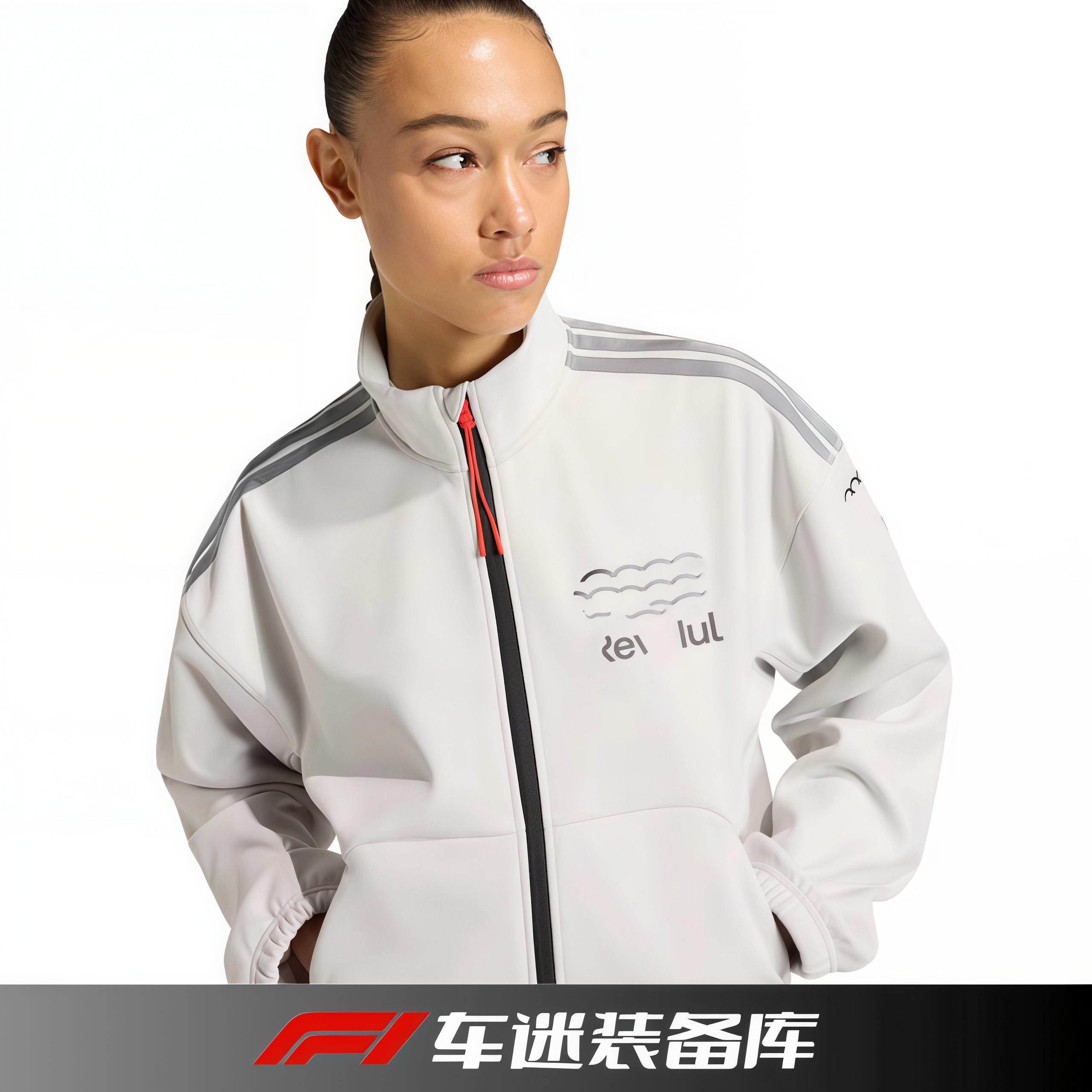2026新款F1赛车奥迪车队联名女士软壳夹克赛车风短款连帽拉链外套