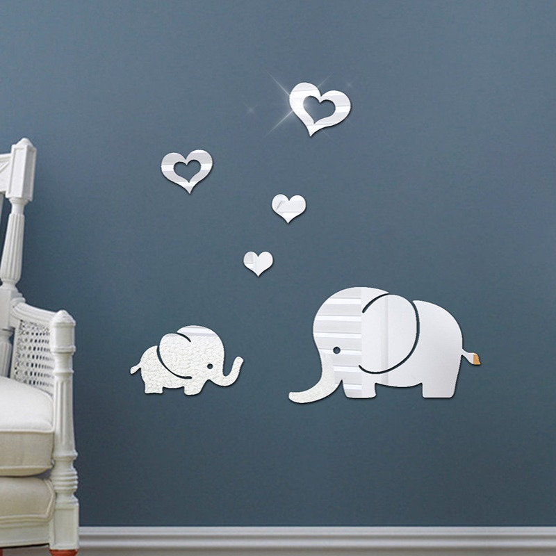 镜面墙贴爱心小象卧室客厅可移除装饰美观亚克力镜面装饰墙贴