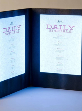 酒店餐厅A4规格发光菜单本 酒吧KTV发光酒水单 发光菜谱 LED MENU