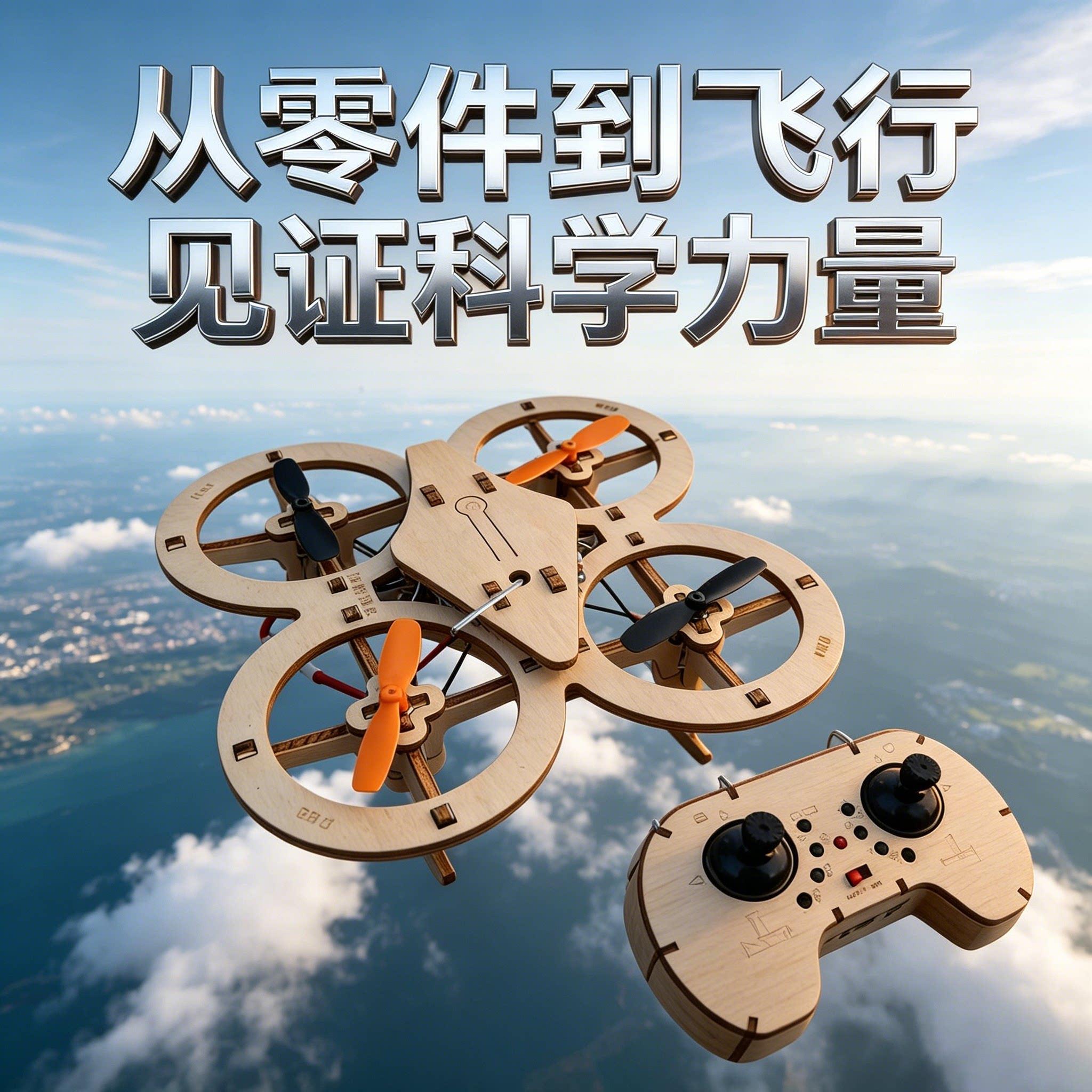 新款木质拼装diy无人机儿童遥控飞机玩具男孩迷你小型飞行器模型6