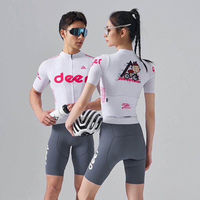 deer新款透气骑行服短袖夏季多巴胺男女黑白公路自行车衣防晒速干
