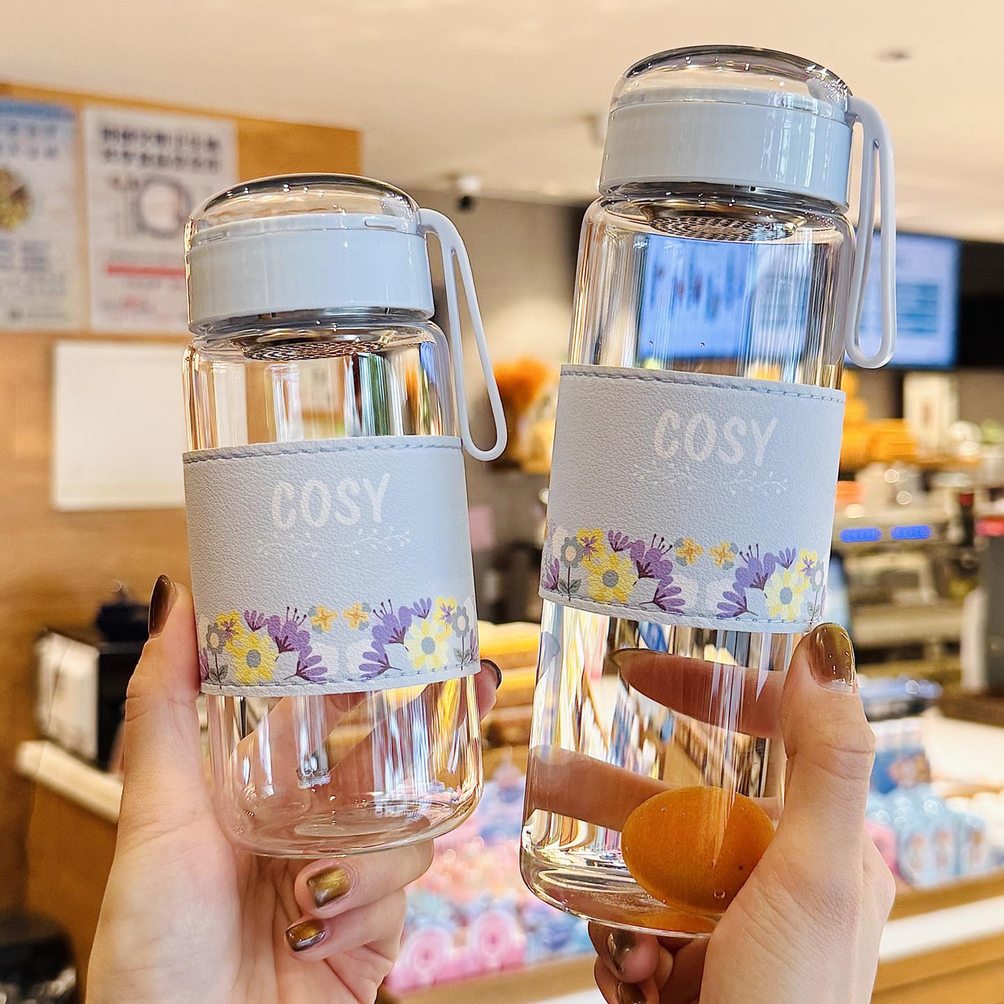 ins水杯2026新款女士高颜值高硼硅玻璃杯耐高温细长泡茶杯子便携
