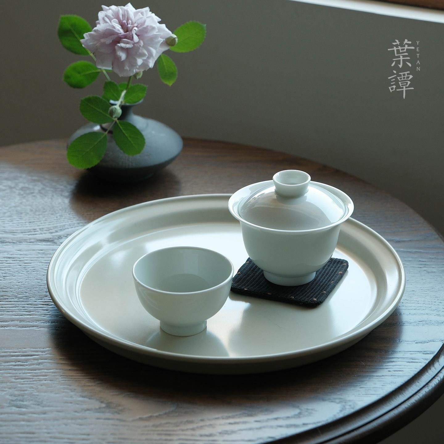 叶谭 隐山堂融玉基本盖碗 景德镇仿古釉小茶碗满水110ml高足杯