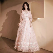 高端晚礼服生日宴会女气质主持人法式 感超仙成人礼吊带连衣裙