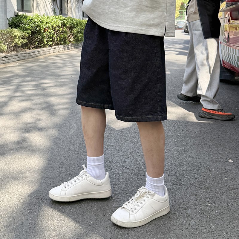 蓝色牛仔短裤五分裤男生2025新款夏季宽松百搭休闲简.约原色裤子