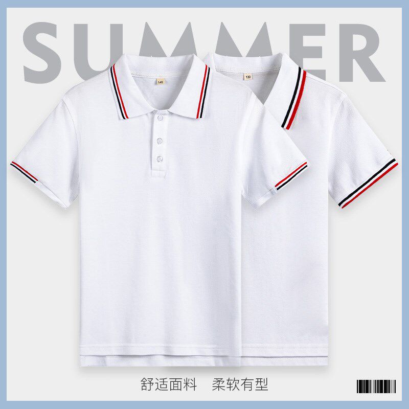 星森图儿童短袖polo衫白色t恤男女童园服英伦风 中小Y学生校服夏