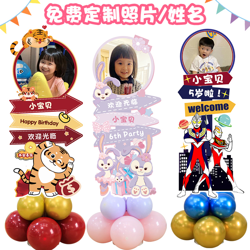 百日宴布置宝宝周岁百天生日照片海报E装饰气球kt板满月迎宾牌定